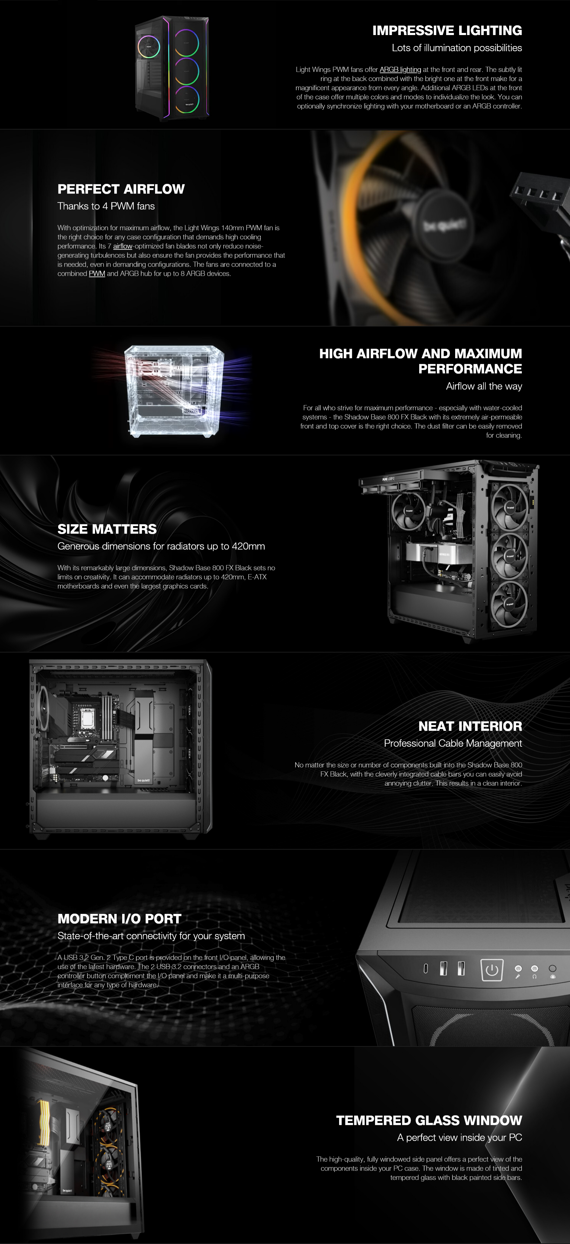 A large marketing image providing additional information about the product be quiet! SHADOW BASE 800 FX Mid Tower Case - Black  - Additional alt info not provided
